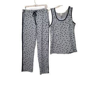 Lucky Brand Women Sleeveless 2 Pc Pullover Tank Top Pajama Bottom Gray Star Sz M